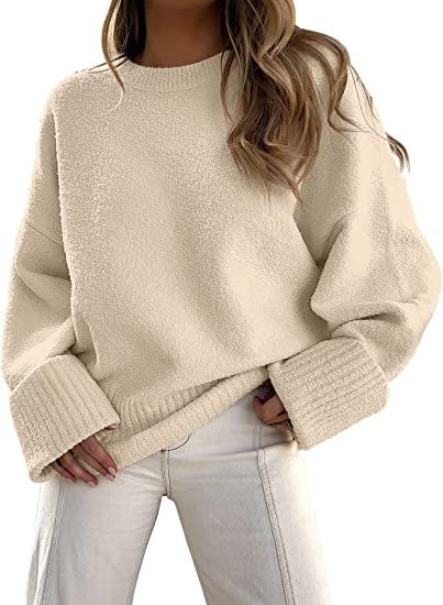 LOGENE Womens Oversized Fuzzy Crewneck Long Sleeve Sweaters Casual Loose Knitted Pullover Jumper ... | Amazon (US)