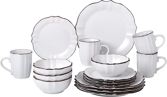 Lorren Home Trends 16 Piece Scalloped Edge White Dinnerware | Amazon (US)