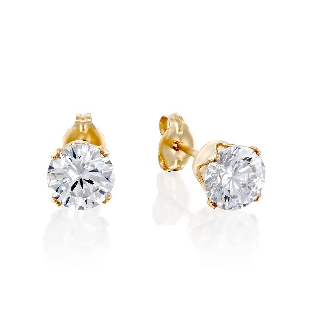 Gold Filled CZ Diamond Stud Earrings - Handmade Zircon Bridal and Bridesmaids Post Earrings - 6mm | Amazon (US)