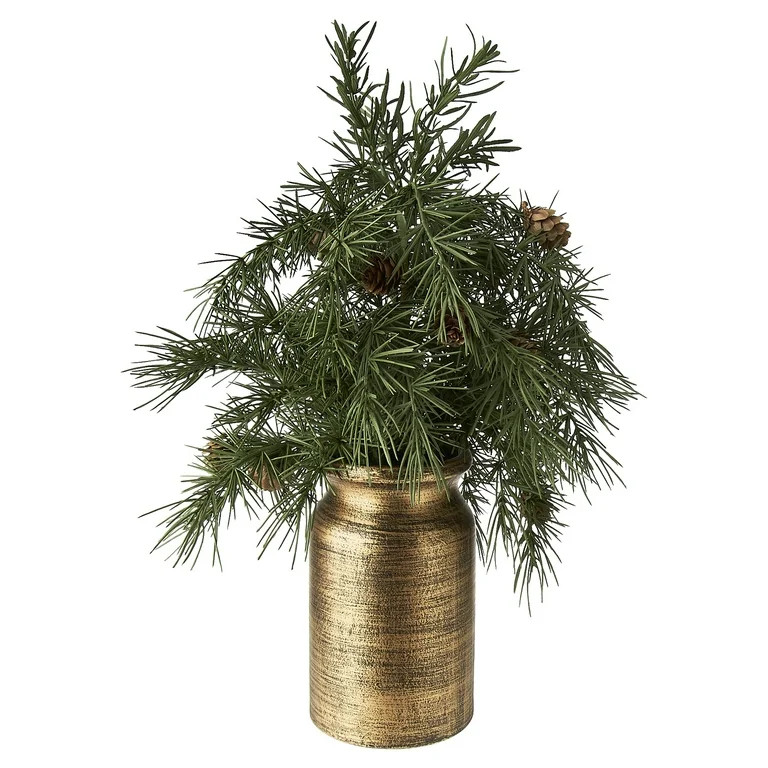Pine Tree Arrangement in Copper Pot Christmas Tabletop Decoration, Green, 20", by My Texas House | Walmart (US)