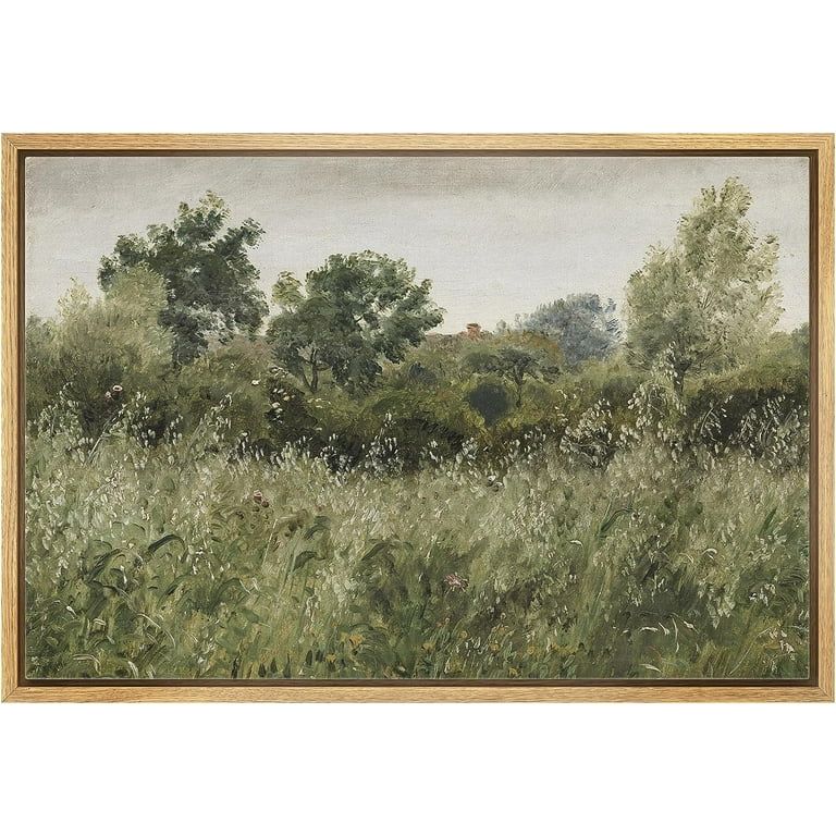 PixonSign Framed Canvas Print Wall Art Sage Green Forest Tree FLower Field Landscape Nature Wilde... | Walmart (US)