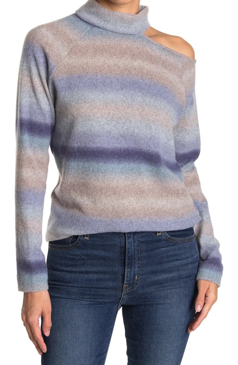 Renee C Brushed Knit Ombrè Stripe Cold Shoulder Turtleneck Sweater | Nordstromrack | Nordstrom Rack
