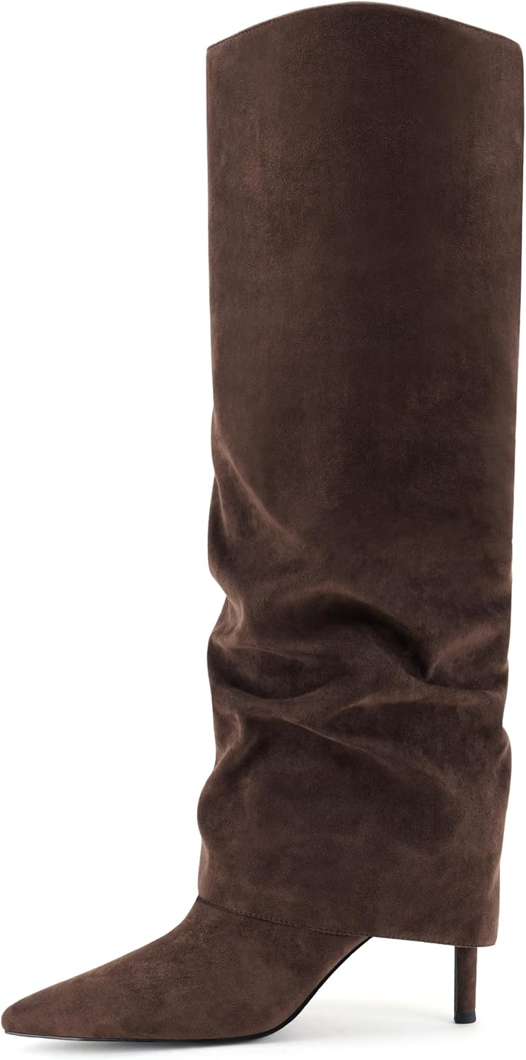 Vaslemuse Womens Fold Over Knee High Boots Pointed Toe Sexy Slouch Boots | Amazon (US)