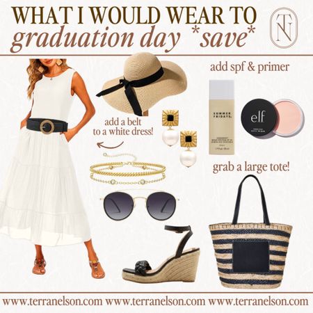 Graduation outfits / white dress / straw tote / spring outfits / summer dress / summer sandals / wedges

#LTKFind #LTKunder50 #LTKSeasonal