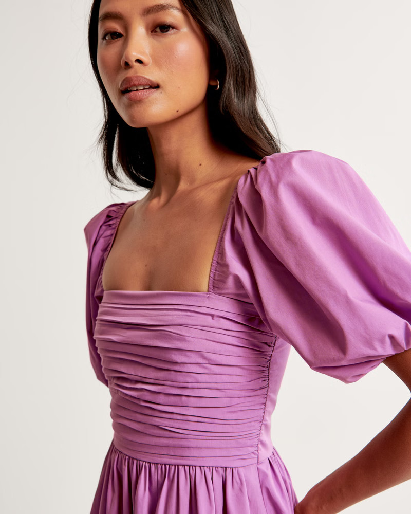 Emerson Poplin Puff Sleeve Midi Dress | Abercrombie & Fitch (US)