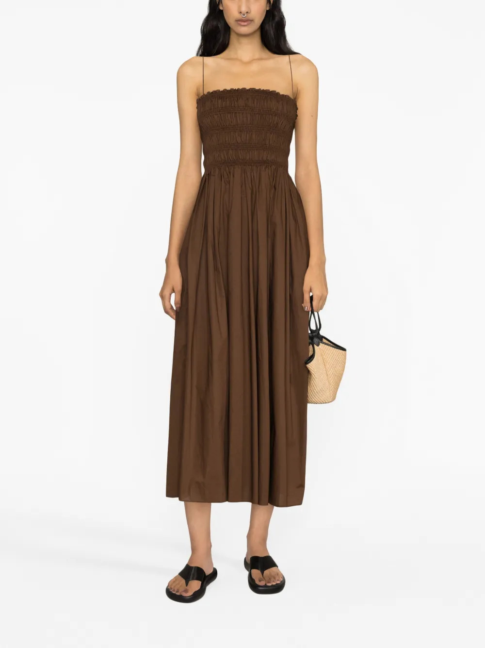 shirred cotton midi dress | Farfetch Global