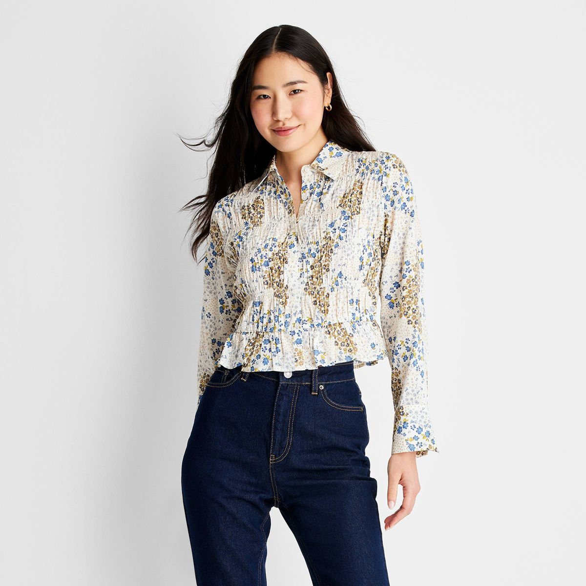 Women's Long Sleeve Ruched Button-Up Top - Future Collective™ with Reese Blutstein | Target