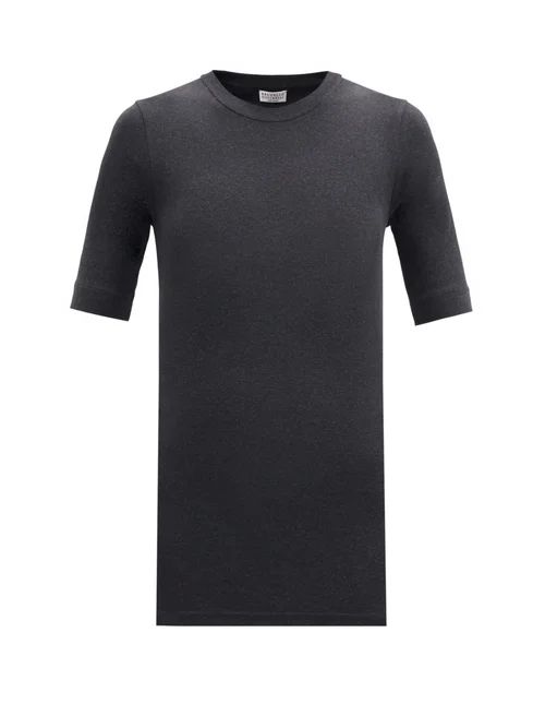 Brunello Cucinelli - Ribbed Cotton-blend Jersey T-shirt - Womens - Dark Grey | Matches (US)