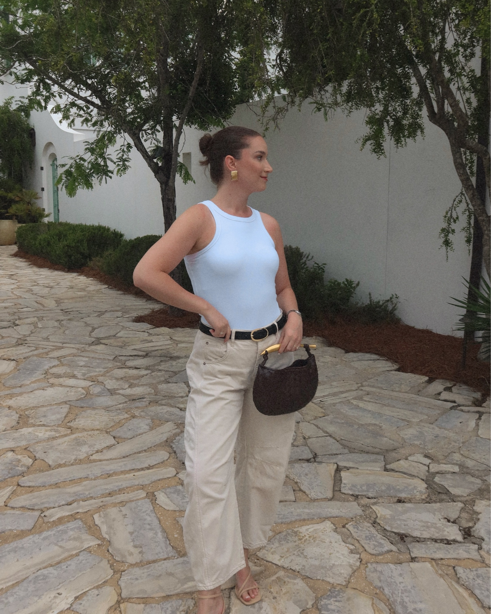 White tank top, white jeans, parachute pants, barrel jeans, free people, tortoise sunglasses, brown handbag, Amazon handbag, chunky gold earrings, slick back bun, Low kitten heels, cream heels, Amazon heels, summer shoes, casual outfit, lunch date outfit, simple outfit, minimalistic outfit, white sandals, white pants, casual chic outfit, dinner date outfit

#LTKShoeCrush #LTKStyleTip #LTKSaleAlert