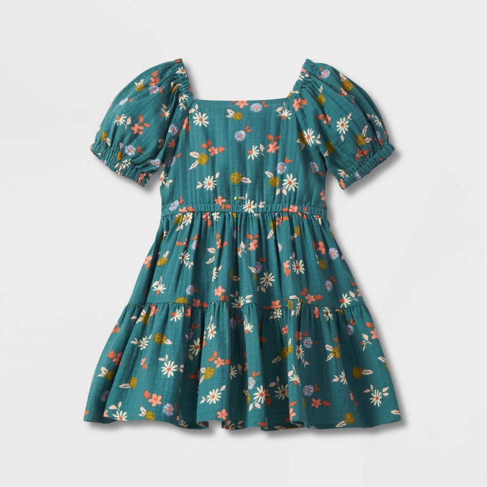 Toddler Girls' Floral Puff Sleeve Dress - Cat & Jack Green 12M | Target