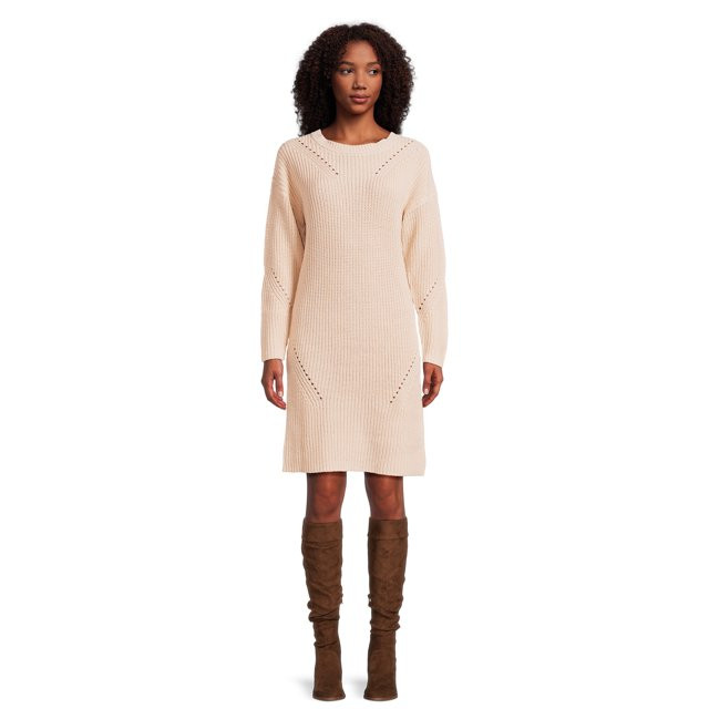 Time and Tru Women's Shaker Knit Sweater Dress, Sizes XS-XXXL | Walmart (US)
