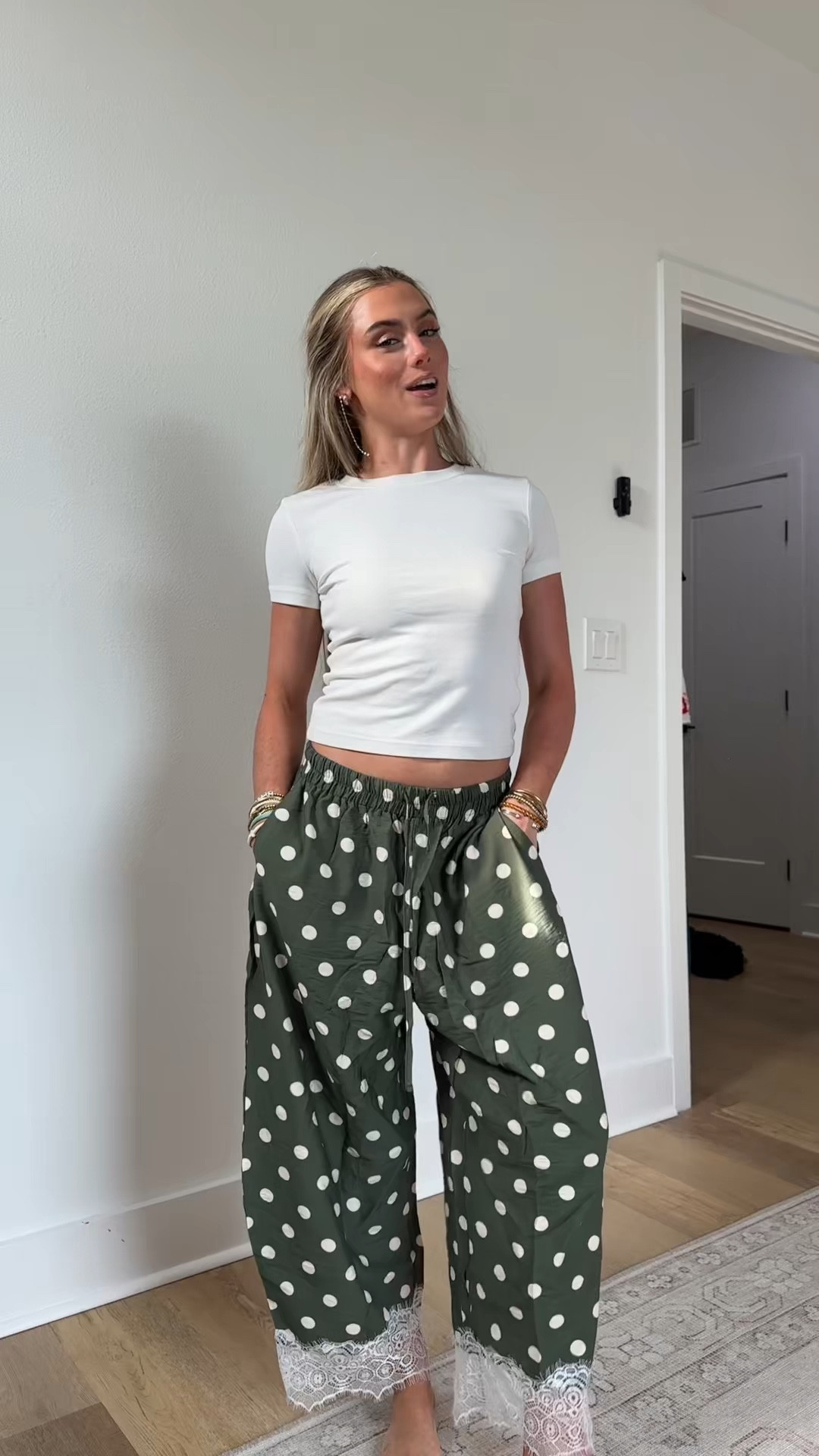 Amazon size small Athlisan Womens Polka Dot Wide Leg Palazzo Pants High Waisted Summer Lace Trim Cropped Baggy Trousers with Pockets.

#LTKootd #LTKSaleAlert #LTKdayinmylife
