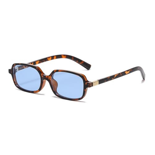 JUDOO Retro Rectangle Sunglasses for Women Mens Tortoise Blue Lens Rectangular Sunglasses Small Vintage Square Cute Glasses (Leopard Frame/Blue Lens) | Amazon (US)