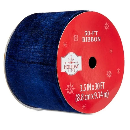 Navy Blue Velvet Christmas Ribbon, 3.5" x 30', by Holiday Time | Walmart (US)