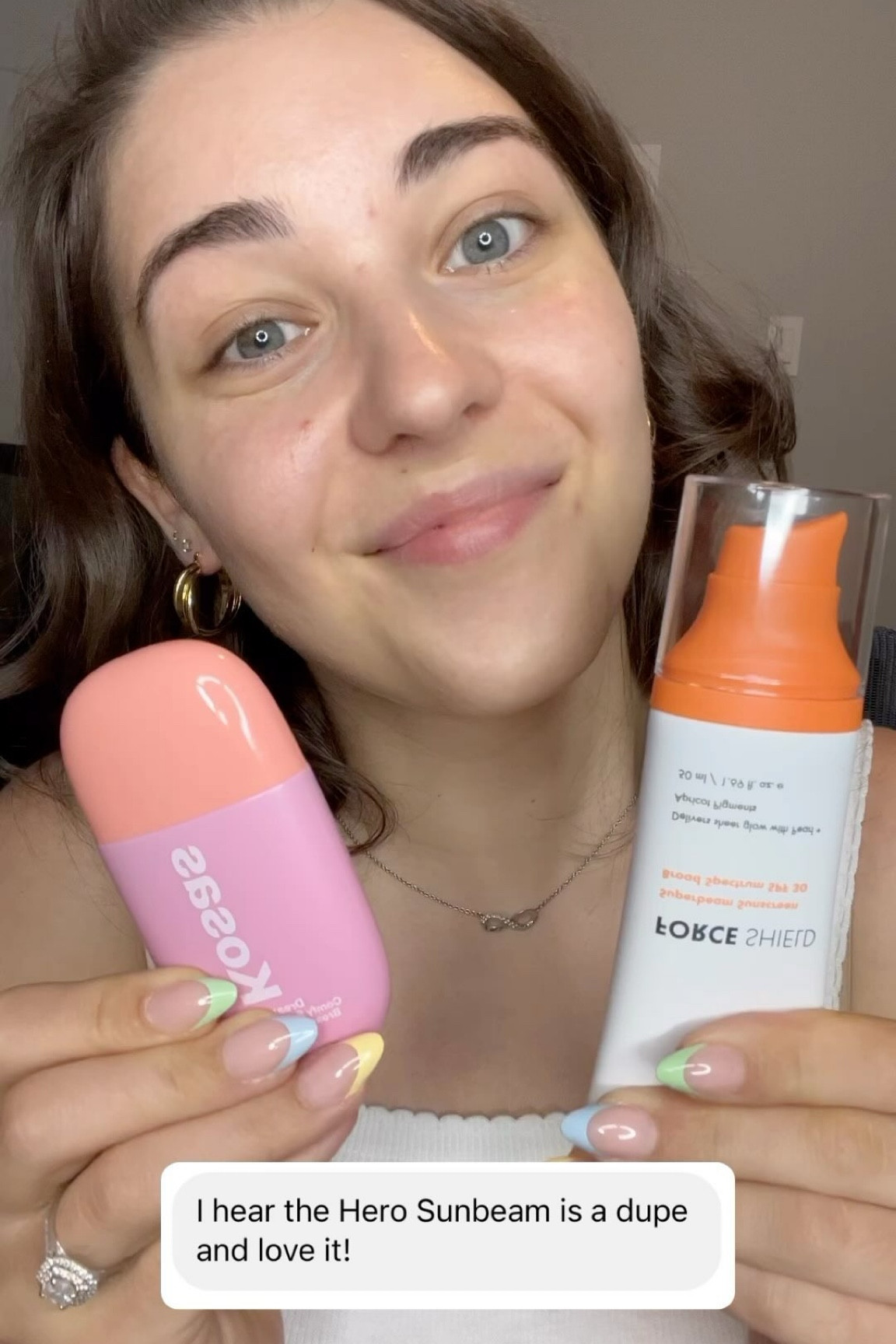 One of you told me you heard the @herocosmetics force shield superbeam sunscreen spf 30 is a dupe to the @kosas dreambeam spf 40 which is 2x the price. So I had to test it out. Both set down to a beautiful glow. Both of them have a tint to prevent white cast and neither of them had any pilling issues. Both are @switch.natural approved. Now let’s breakdown the differences. 

Hero
- feels more like a lightweight weight moisturizer 
- Reminds me of live tinted spf more than the Kosas 
- Feels slippy while blending in, but dries and sets down to a glowy finish
- Good for all skin types 
- $20 for 1.7 oz- ulta or online $11.7/oz
- Contains niacinamide 
- 17.53% zinc oxide 

Kosas
- more of a serum oil formula - slightly runny 
- Texture Reminds me more of the saie foundation than the hero spf and the application reminds me of a lighter version of the glossier future dew 
- Would be good for dry skin or under foundations on the dry side 
- Took about 10-15 minutes to dry down
- $40 for 1.3oz - Sephora or online $30.7/oz
- Contains peptides, ceramides, and HA 
- 21.7% non nano zinc

I’d love to hear your thoughts in the comments. Which is more interesting or appealing to you and why? Have you tried either of these? 

They are both great, but have many differences. I think the hero spf would be so good for no makeup days as it sets quickly and you don’t have to worry about powdering. 

Thank you @melaniesara for sharing about this spf. I didn’t even know hero tinted sunscreen existed. 

The copyright to this content (video, photo, caption, and all related media) belongs solely to @beauty_demos. Any form of usage without my explicit permission is an infringement of those rights. Tags and hashtags do not denote permission. 
-
#ilovemakeup #beauty #cleangirlmakeup #cleanbeauty #makeupenthusiast #beautycommunity #makeuplover #panningcommunity #nontoxicbeauty #greenbeauty #cleanmakeup #greenmakeup #nontoxicmakeup
#switchnatural #switchnaturalapp #switchnaturalapproved #herocosmetics #forceshieldspf #herospf #forceshieldsunscreen #forceshieldsuperbeamsunscreen #kosasspf #dreambeamspf #kosassunscreen #kosasdreambeam