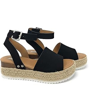 Soda Topic Dark Natural Espadrille Ankle Strap Studded Open Toe Platform Sandals | Amazon (US)