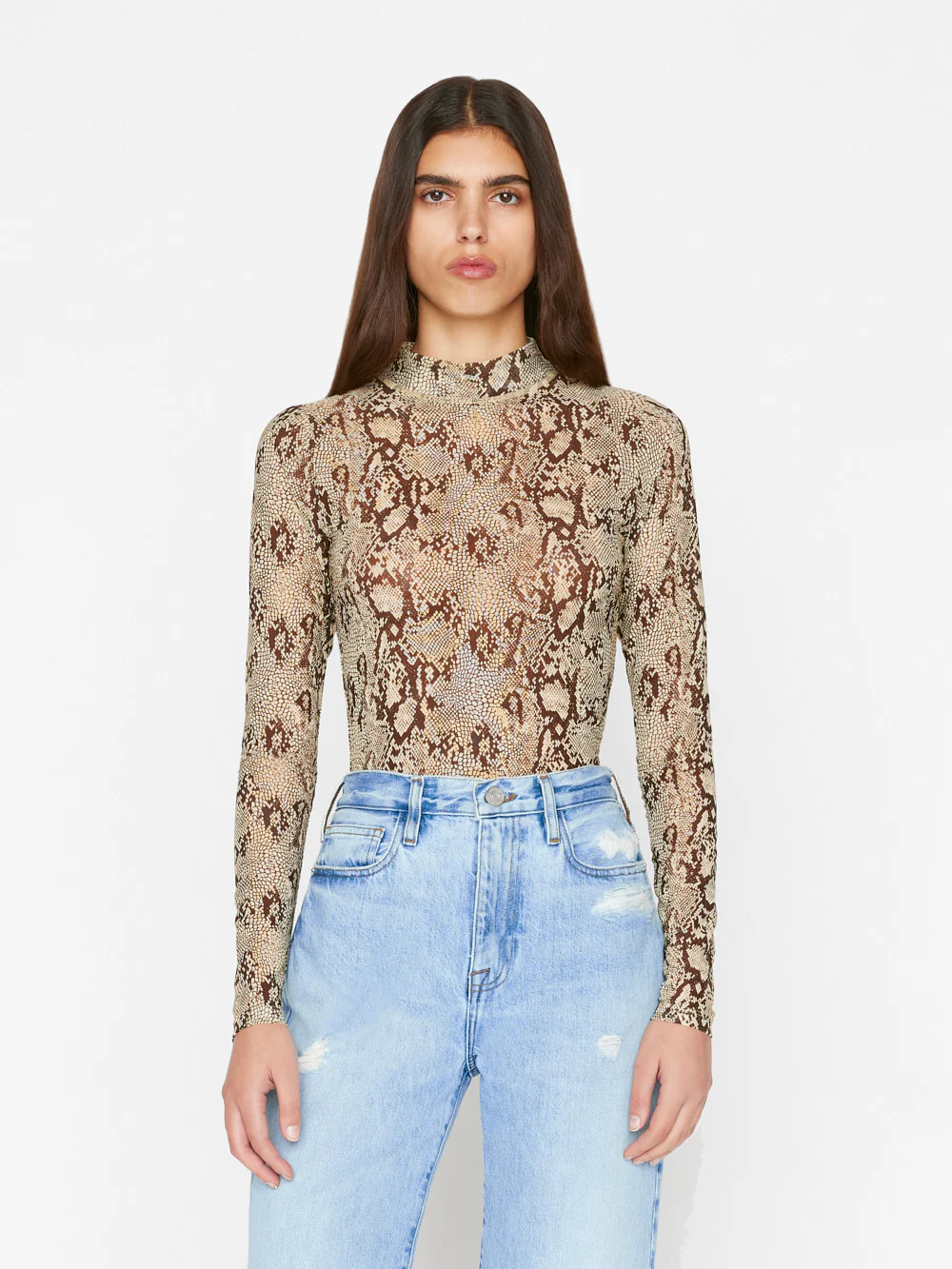 Mesh Mock Neck Long Sleeve -- Butter Multi | Frame Denim