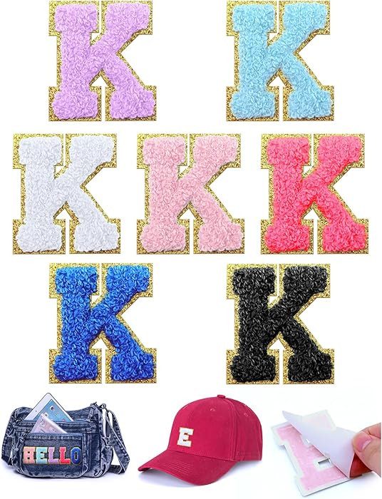 7 Pcs Chenille Letter Patches Self Adhesive Iron On for Backpacks, 2.17 Inch Glitter Letter Stick... | Amazon (US)