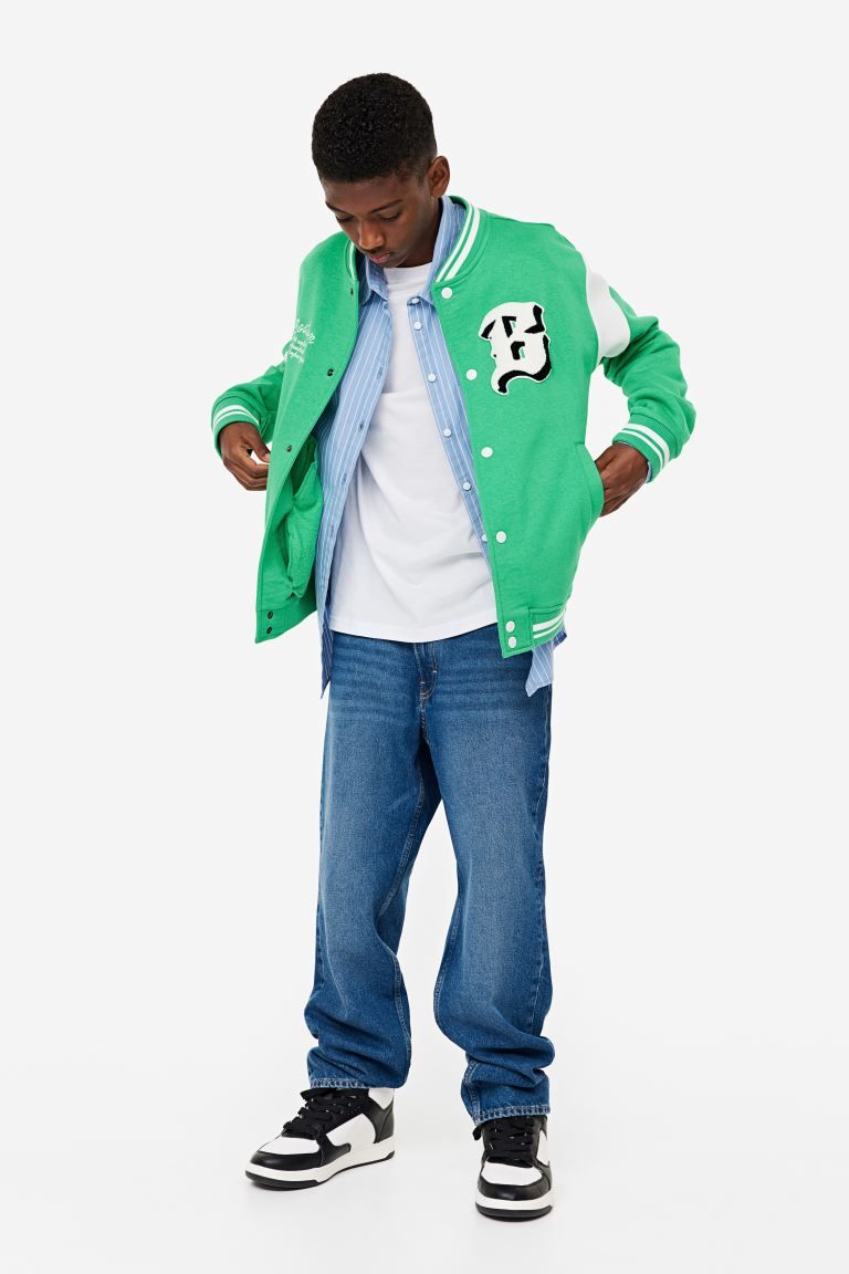 Motif-detail baseball jacket - Bright green/Boston - Kids | H&M US | H&M (US + CA)