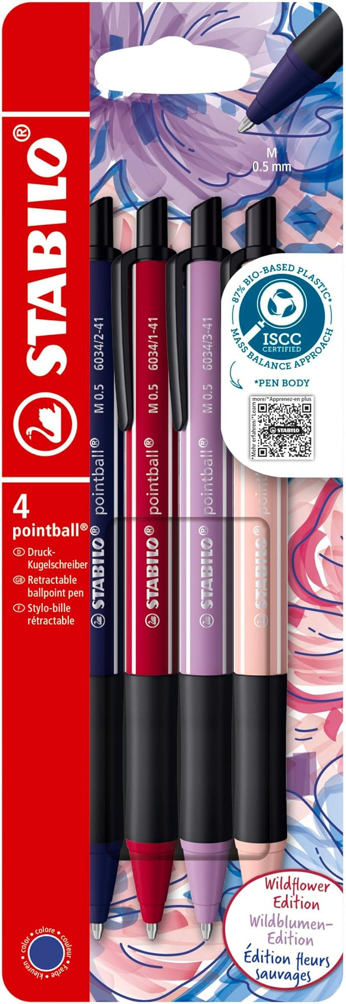 STABILO - Druck-Kugelschreiber - pointball NatureCOLORS Wildflower | 4er Pack, burgunderrot, preu... | Amazon (DE)