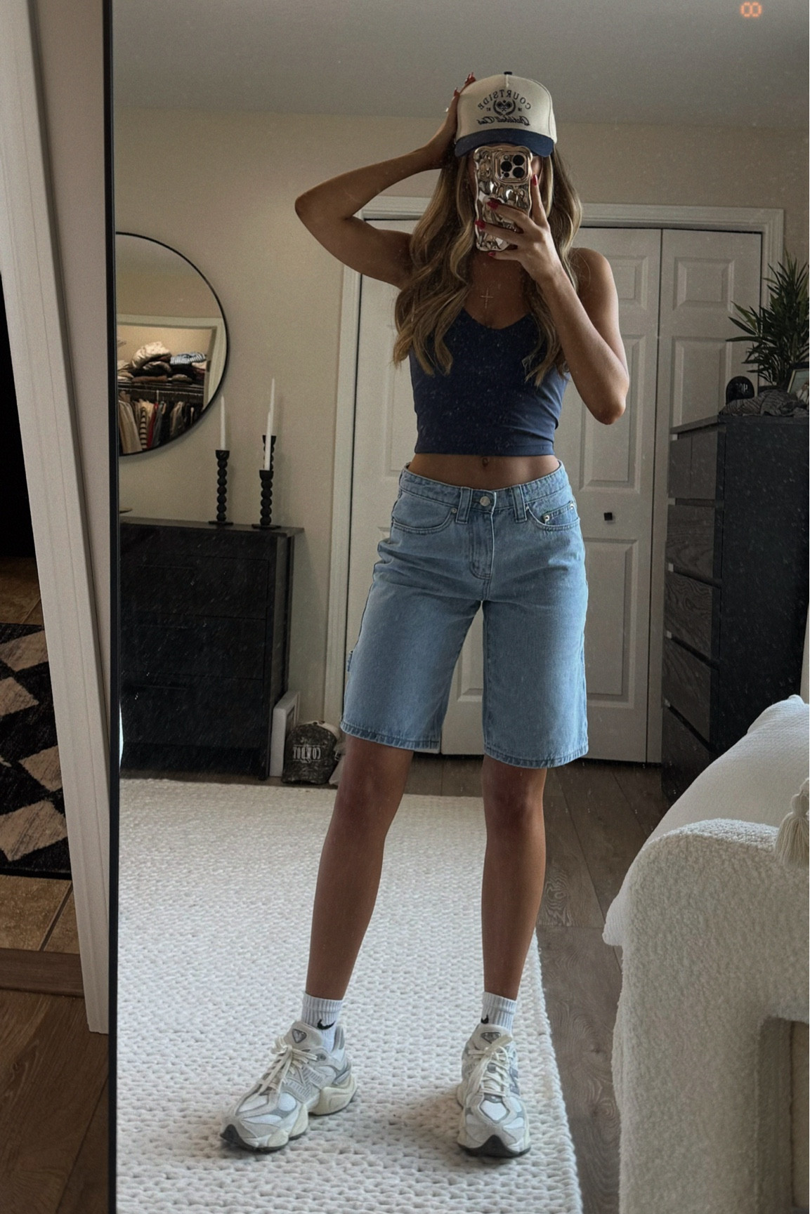 Casual Dad Fit 💙 | Amazon halter top size: XS, EDIKTED cargo jean shorts size: 2, New Balance 9060s, Amazon - Citrusy Boutique Trucker Hat 

#LTKStyleTip #LTKFindsUnder50 #LTKShoeCrush