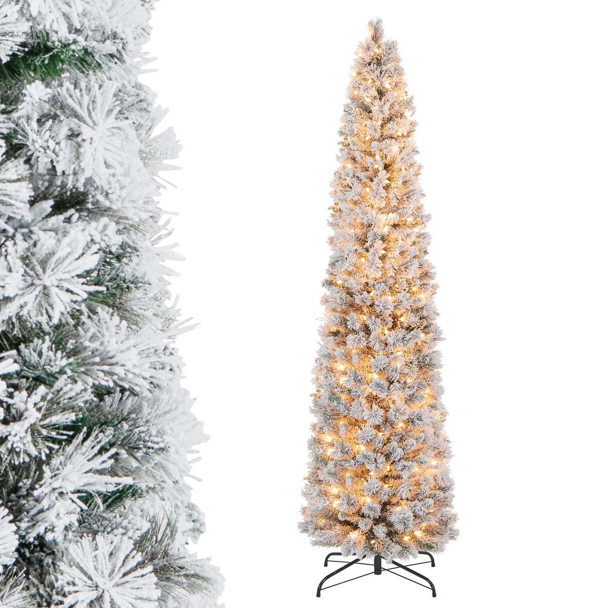 Costway 4.5 FT/6FT/7FT Pre-Lit Slim Christmas Tree Flocked Decoration with Pine Needles & Lights | Target