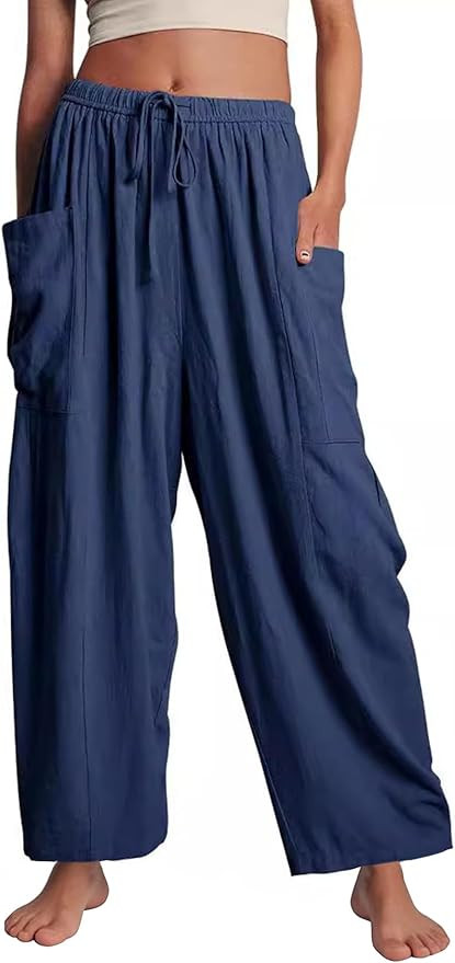 Flygo Women's Wide Leg Harem Pants Summer Beach High Waisted Drawstring Palazzo Trousers Casual L... | Amazon (US)