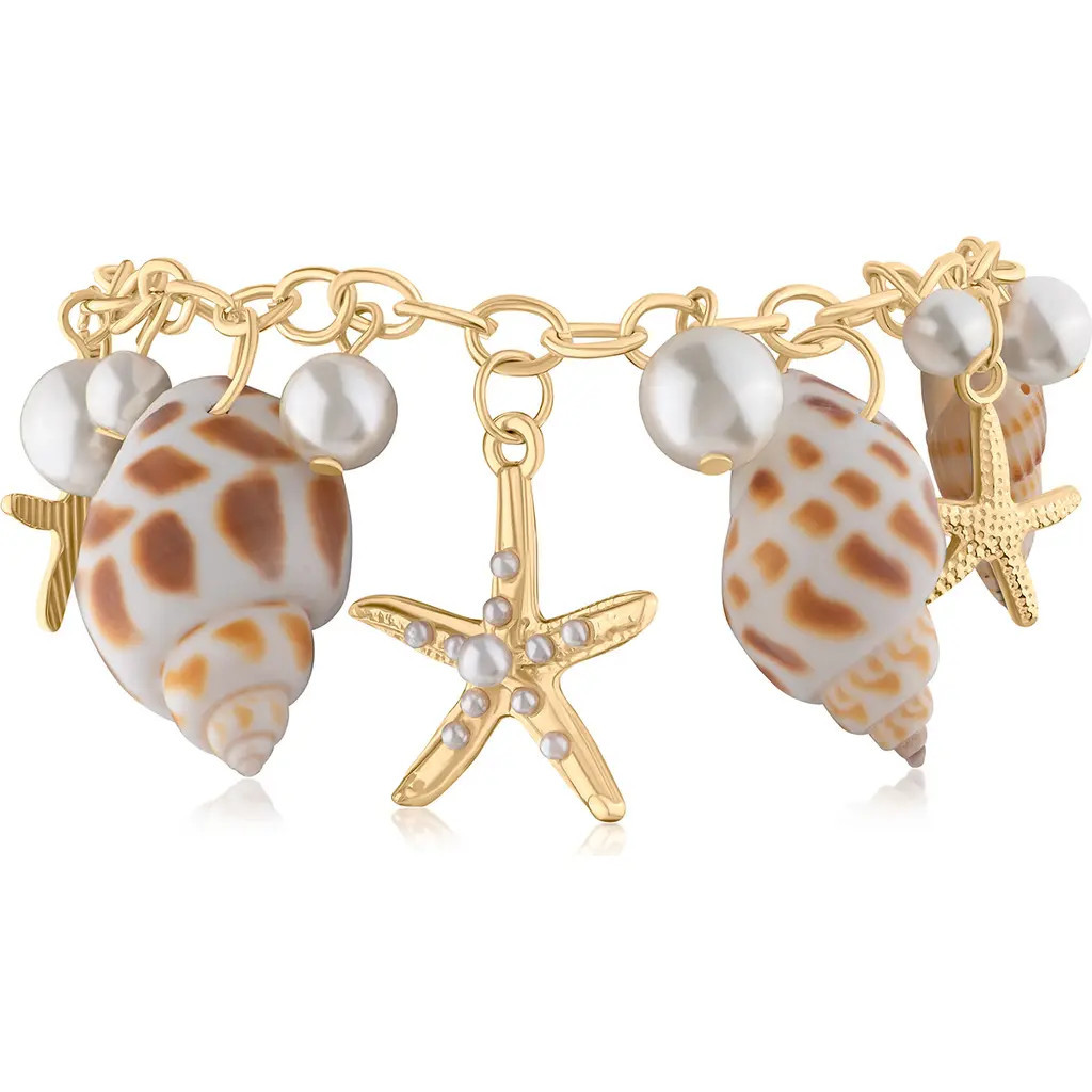 JARDIN Sea Life Shell & Faux Pearl Charm Bracelet (Nordstrom Exclusive) in White/Gold at Nordstrom Rack | Nordstrom Rack