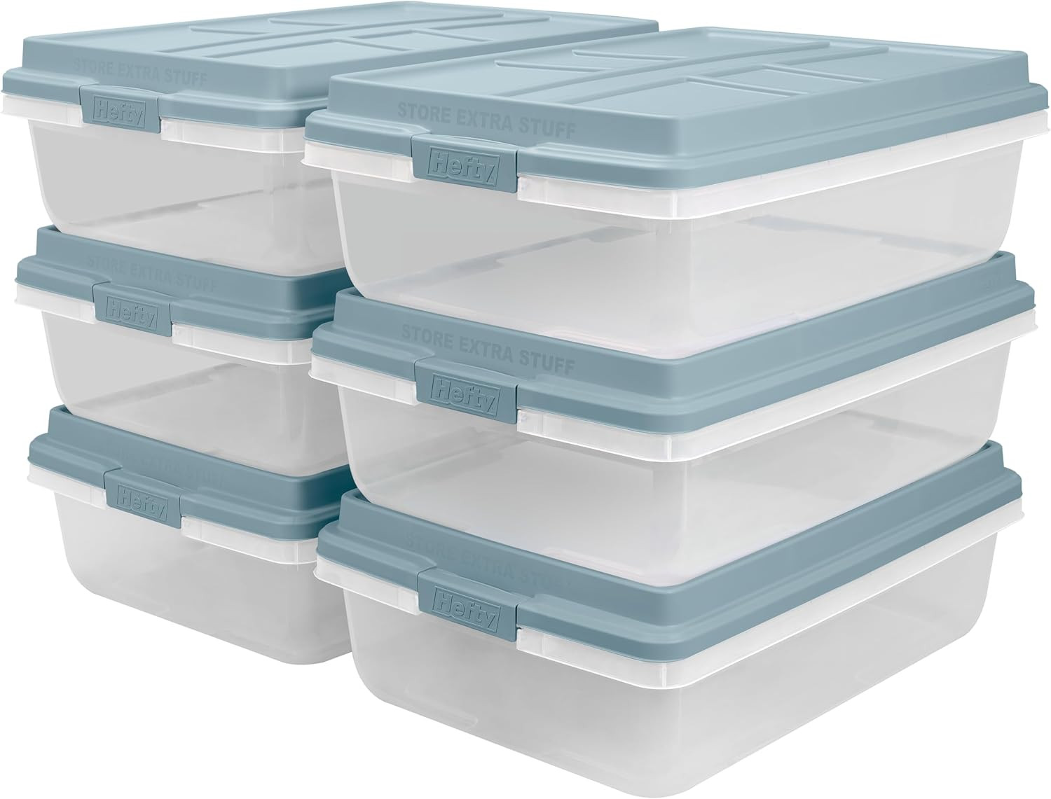 Hefty Hi-Rise Storage Bin with Lid, 40 Quart, Smoke Blue, 6 Pack | Amazon (US)