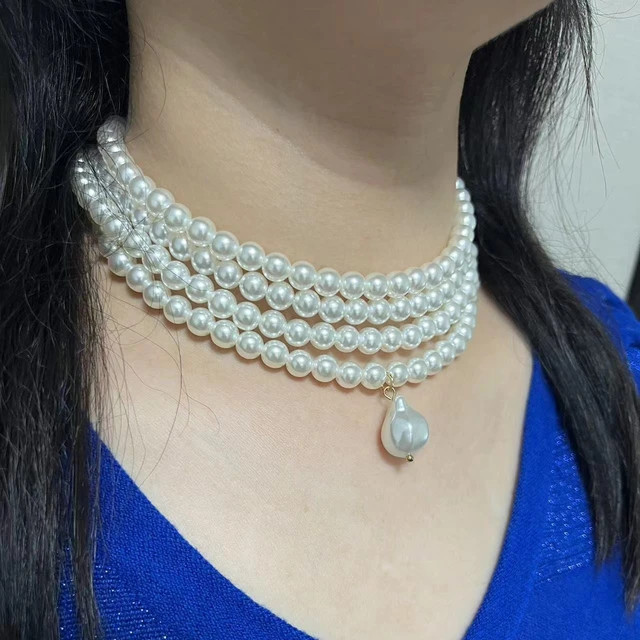 HN 8MM Imitation Pearl Multilayer Necklace Pendant For Women Choker Neck  Jewelry | AliExpress (US)