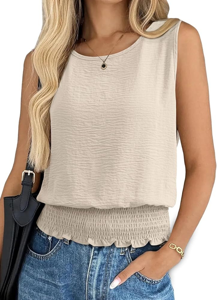 BLENCOT Summer Tank Tops for Women Sleeveless Casual Boho Cami Slim Fit Smocked Bottom Shirts | Amazon (US)