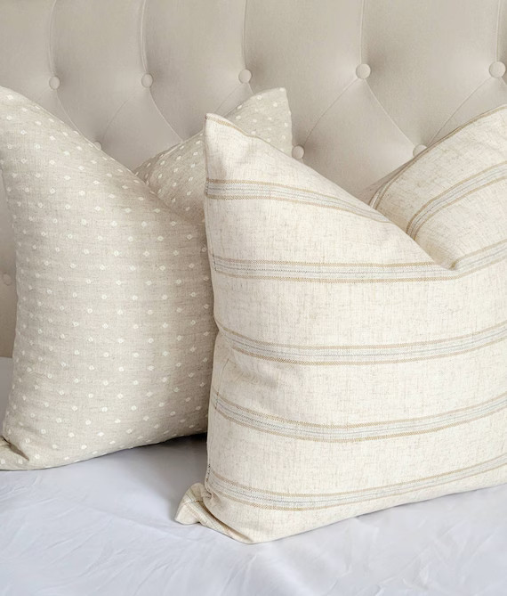 Modern Farmhouse Beige Striped Pillow Cover 14x20 20x20 - Etsy | Etsy (US)