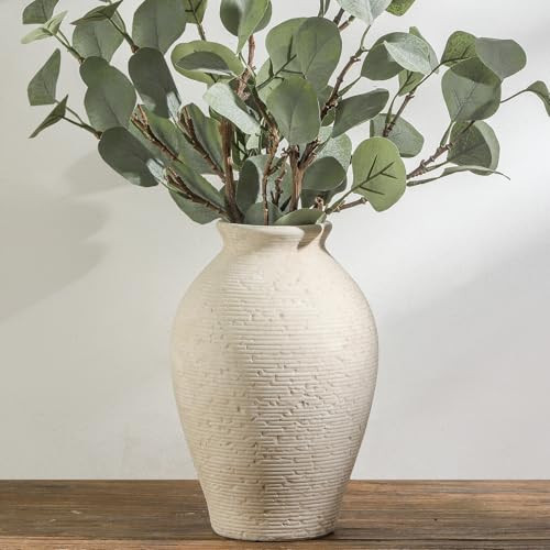 Vanselia Ceramic Flower Vase Home Decor - Large Farmhouse Table Vases Rustic Vintage Living Room Kitchen Bedroom Decorations for House Book Shelf Office Coffee Desk Dining Fireplace (9" Rustic) | Amazon (US)