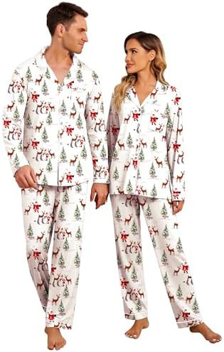 Ekouaer Christmas Family Matching Pajamas Long Sleeve Button Down Pj Set Festival Party Sleepwear | Amazon (US)