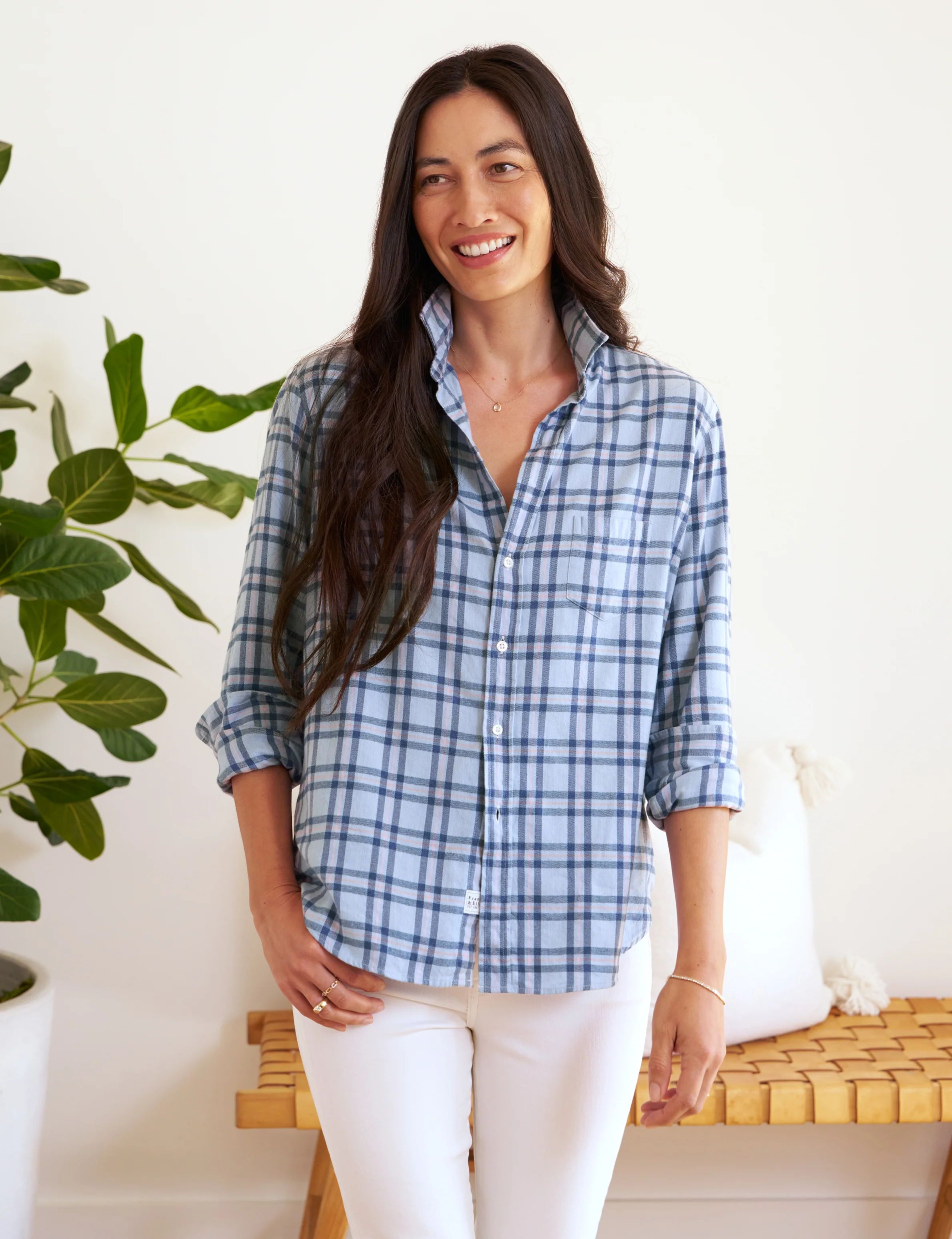 EILEEN Blue and Pink Plaid, Italian Cashmere Touch | Frank & Eileen