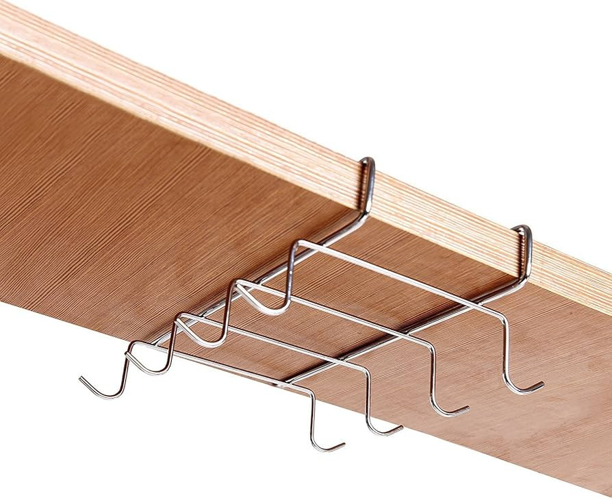 Fashionclubs Stainless Steel 8 Hook Under Shelf Mugs Cups Wine Glasses Storage Hanging Drying Hol... | Amazon (US)