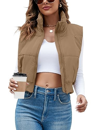 Imily Bela Women's Cropped Puffer Vest Stand Collar Sleeveless Zip Up Padded Gilet | Amazon (US)