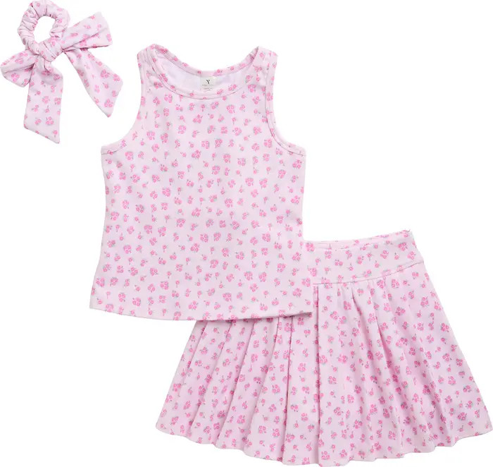 YOGALICIOUS Kids' Floral Tank, Pleated Skort & Bow Scrunchie Set | Nordstromrack | Nordstrom Rack