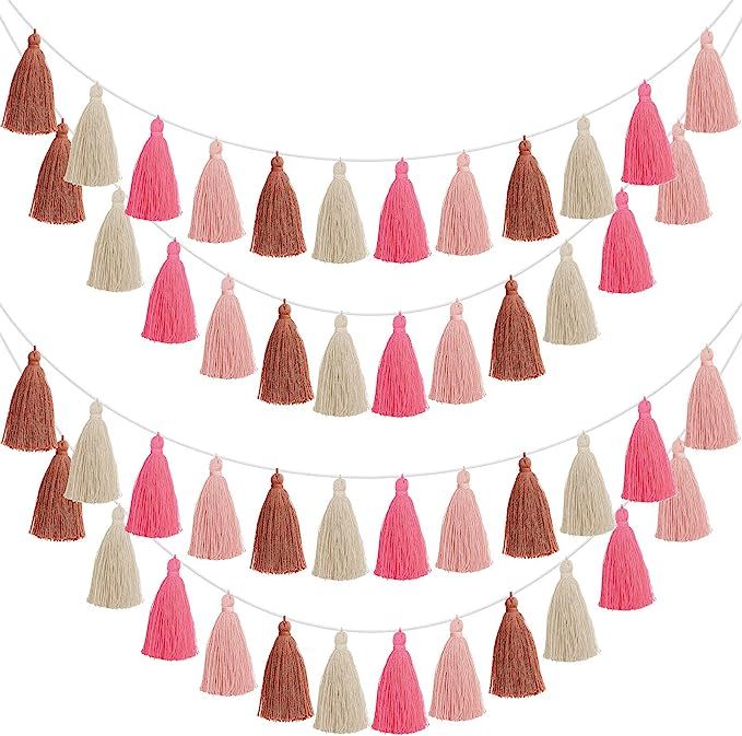 4 Pieces Valentine's Day Tassel Garland Colorful Tassel Banner Decorative Valentines Felt Garland... | Amazon (US)