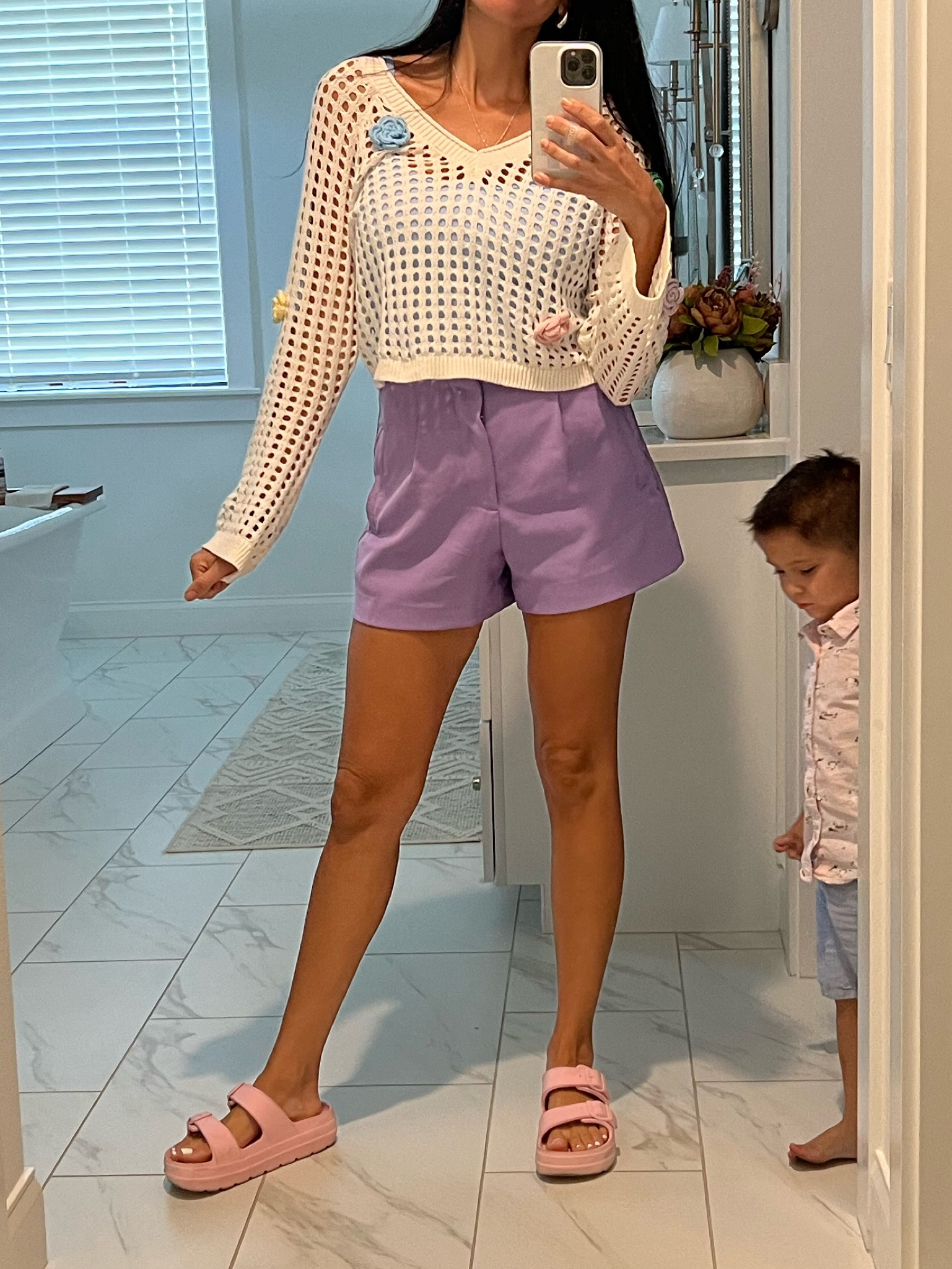 Easy spring outfit for ya ✨

🌸Sized up to a large in the sweater 
🌼6 in shorts (if you aren’t sure size up) 
🌸Medium in body suit 
🌼Size down a whole size in platform sandles! 

#LTKfindsunder50 #LTKstyletip #LTKSeasonal