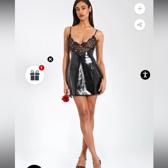 Miss circle Shelby Black Vegan Leather with Lace Mini Dress | Poshmark