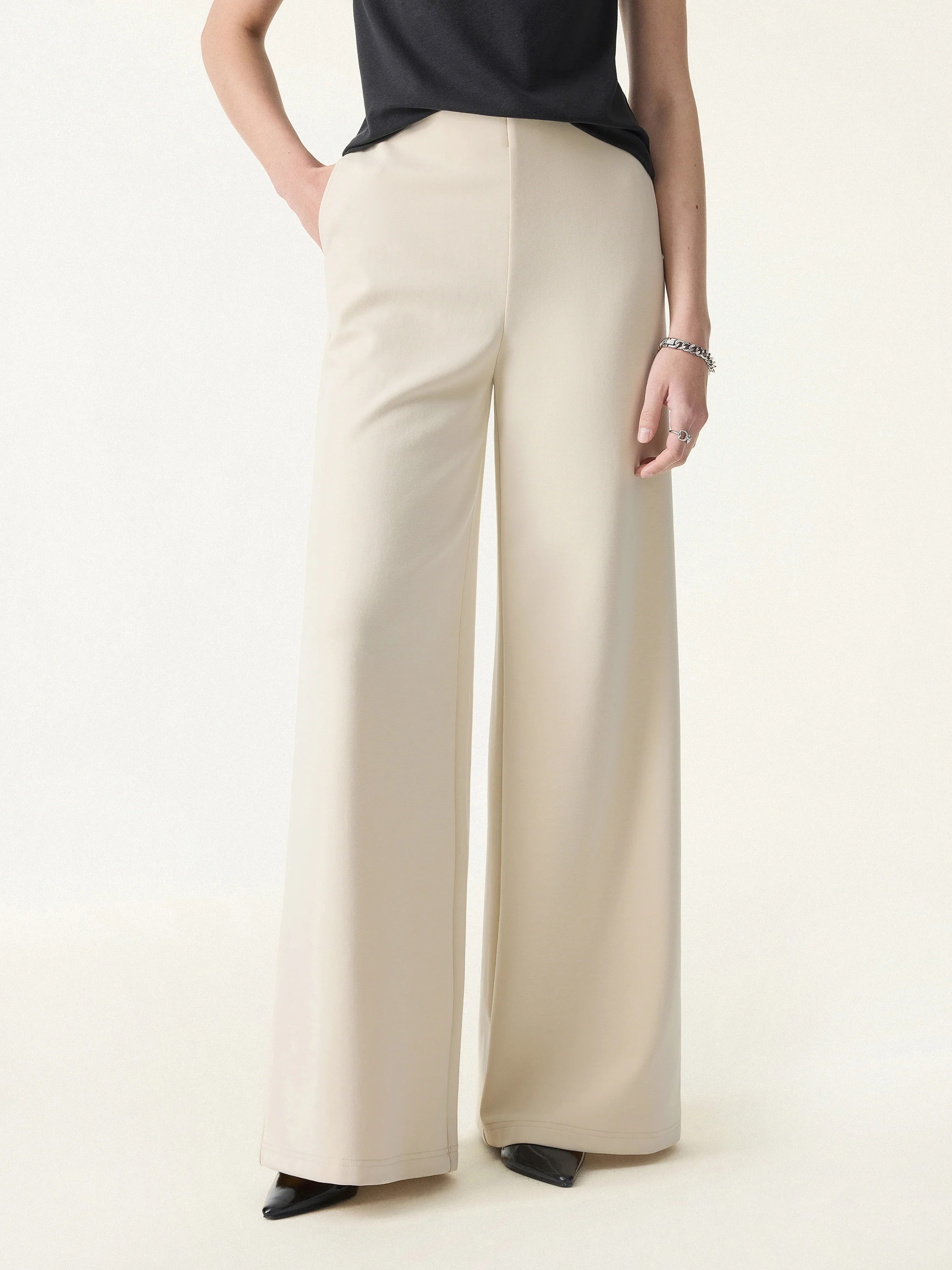 Stretch Cotton Blend Mid Rise Wide Leg Pants with Pockets | OGLmove