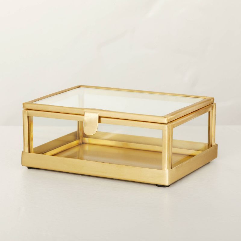 3&#34; x 4&#34; Metal &#38; Glass Trinket Box Brass Finish - Hearth &#38; Hand&#8482; with Magnol... | Target