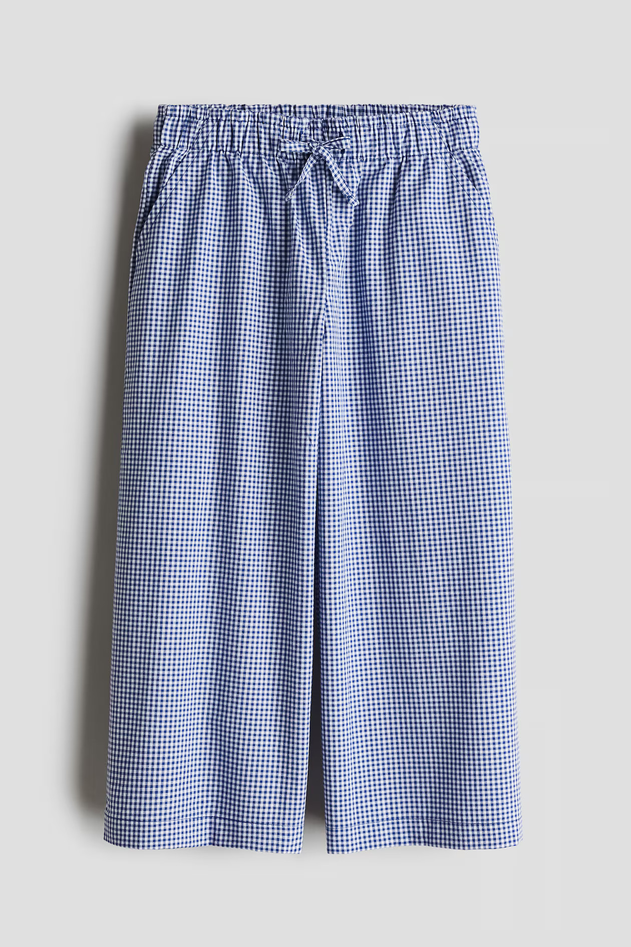 Wide-Leg Poplin Pull-on Pants - Regular waist - Long - Blue/checked - Kids | H&M US | H&M (US + CA)