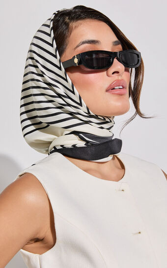 Lara Scarf - Satin Tie Up Printed Scarf in Cream and Black | Showpo (ANZ)