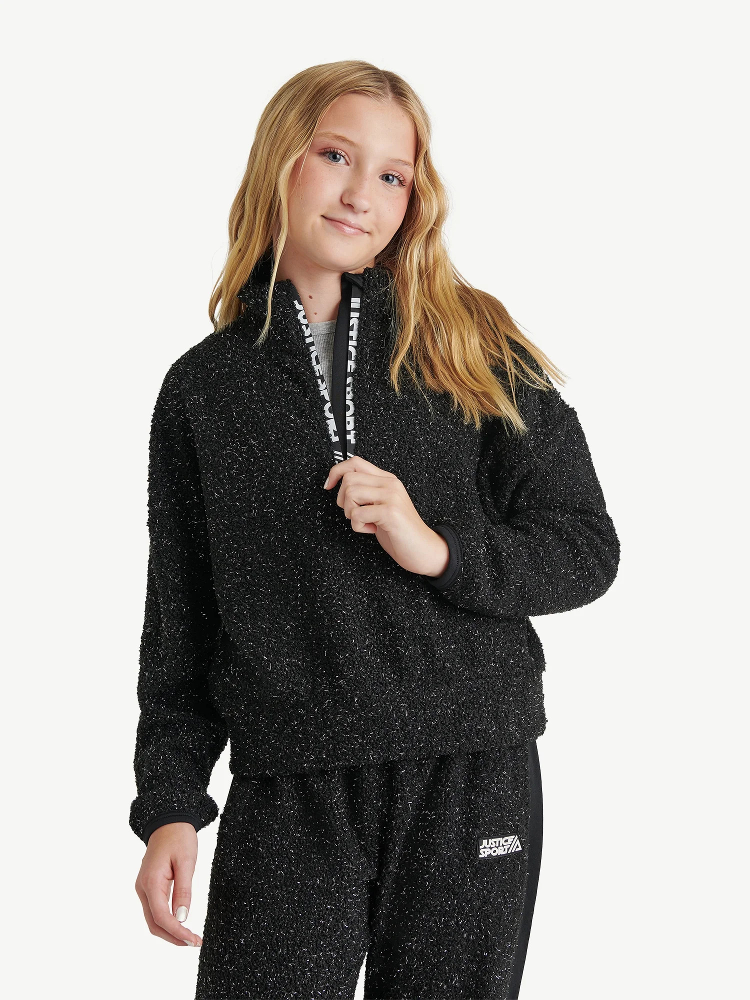 Justice Girls Active Jsport Curly Sherpa Mock Neck Top, Sizes XS-XLP | Walmart (US)