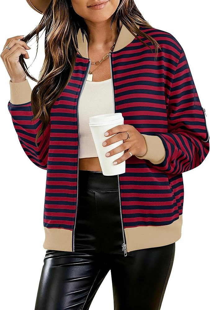 KISSMODA Women Windproof Jacket Zip Up Overcoat Lightweight Casual Long Sleeve Coat Fall Fashion ... | Amazon (US)