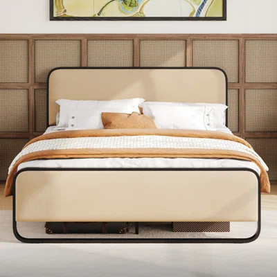 Platform Metal Bed Frame With Curved Upholstered Headboard | Wayfair North America