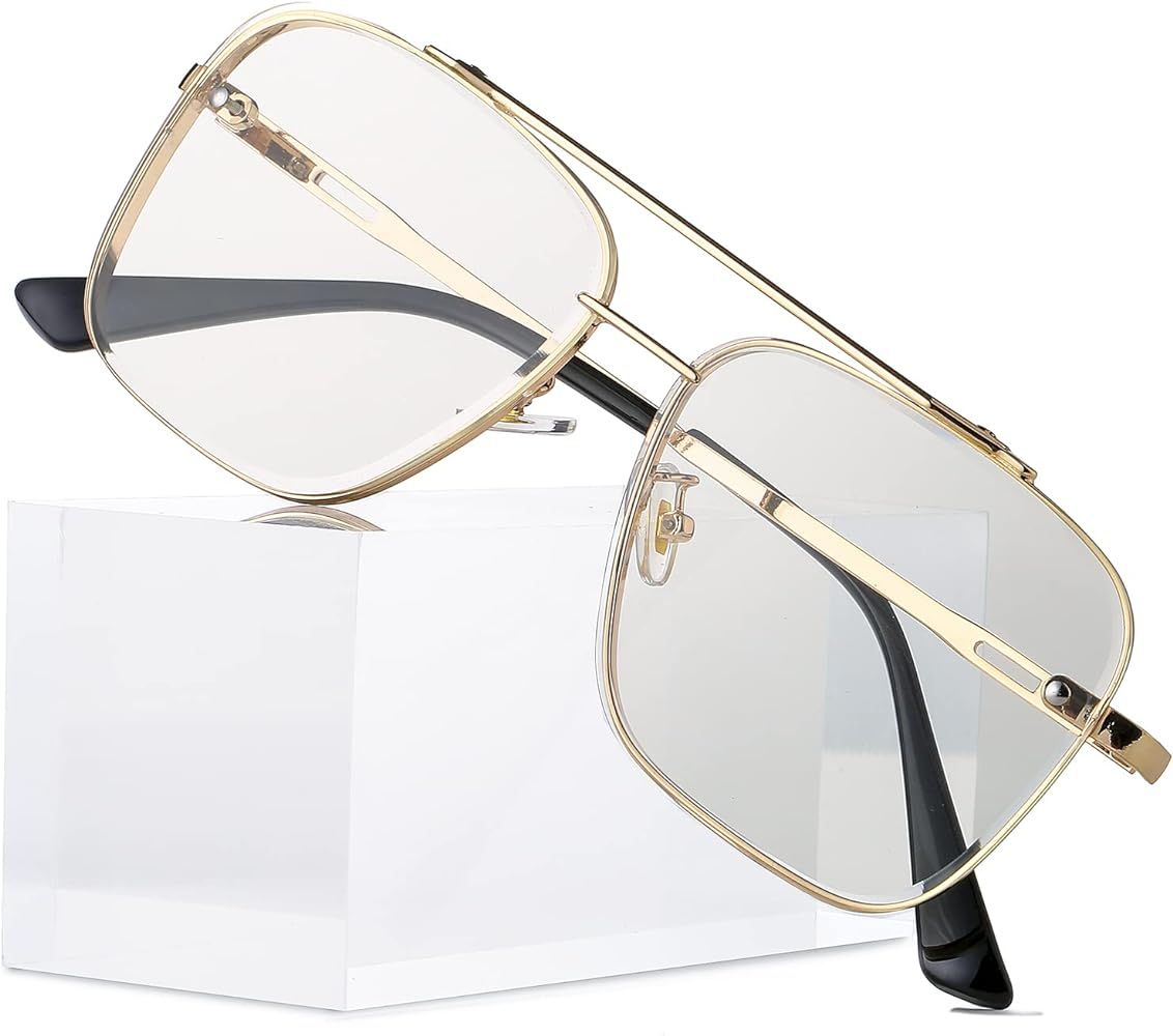Breaksun Square Aviator Sunglasses for Men Women Fashion Vintage Diamond Cutting Lens Classic Mil... | Amazon (US)