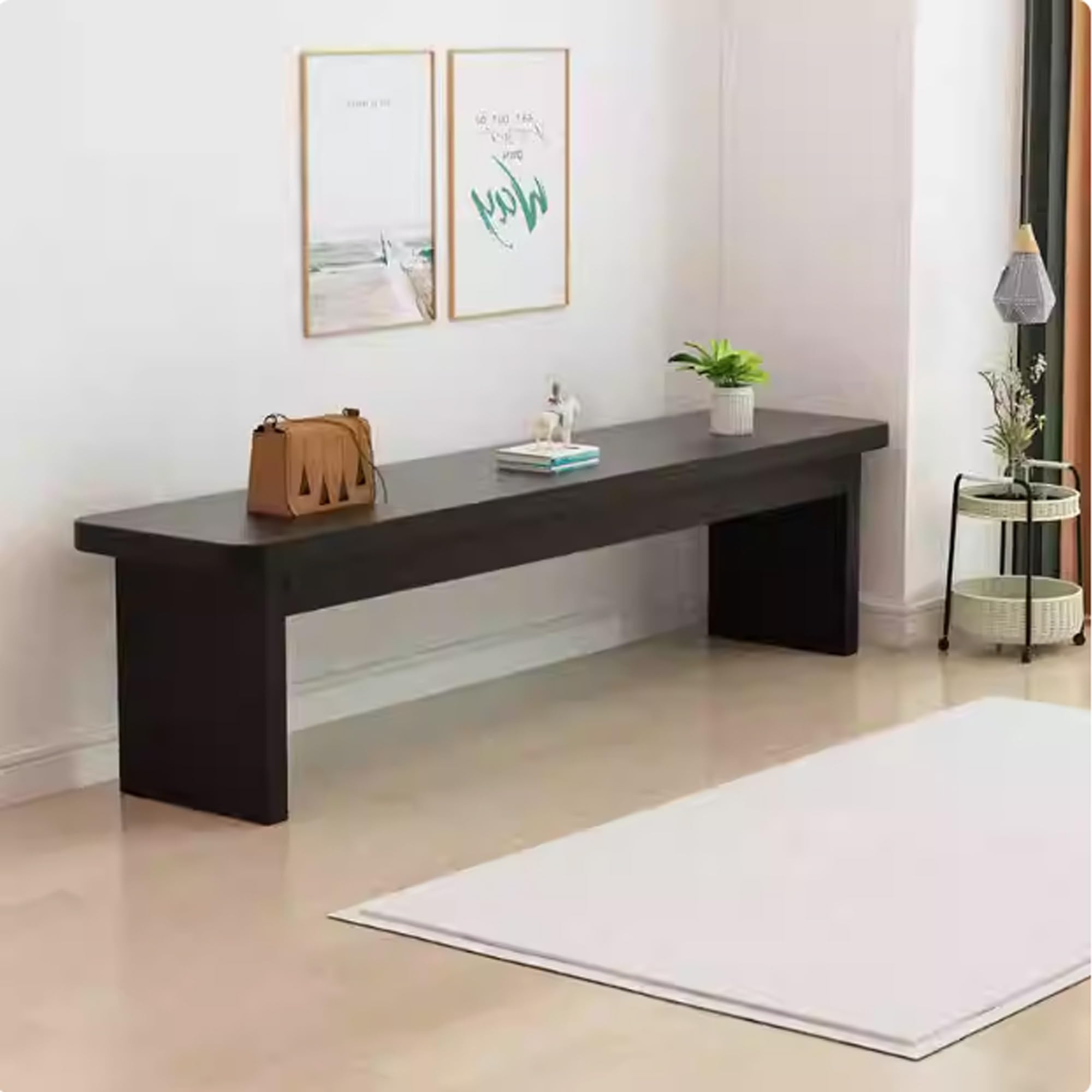 Entryway Wood Bench Black Dining Bench Seat Wooden End of Bed Bench Indoor for Bedroom Farmhous N... | Amazon (US)